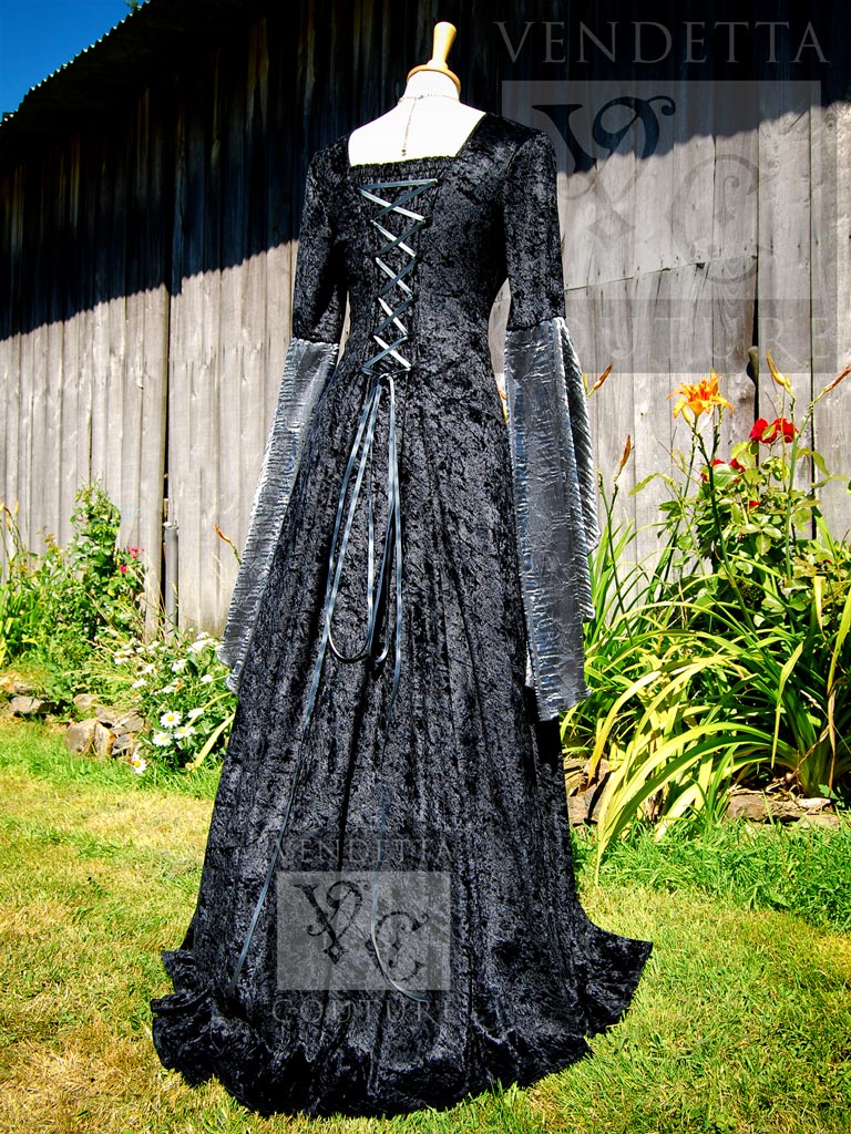 Medieval Style Dress Black Grey Gray