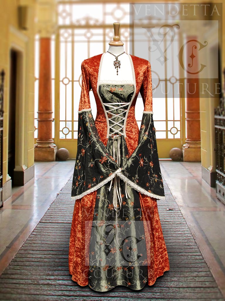 Medieval Style Gown Orange Green