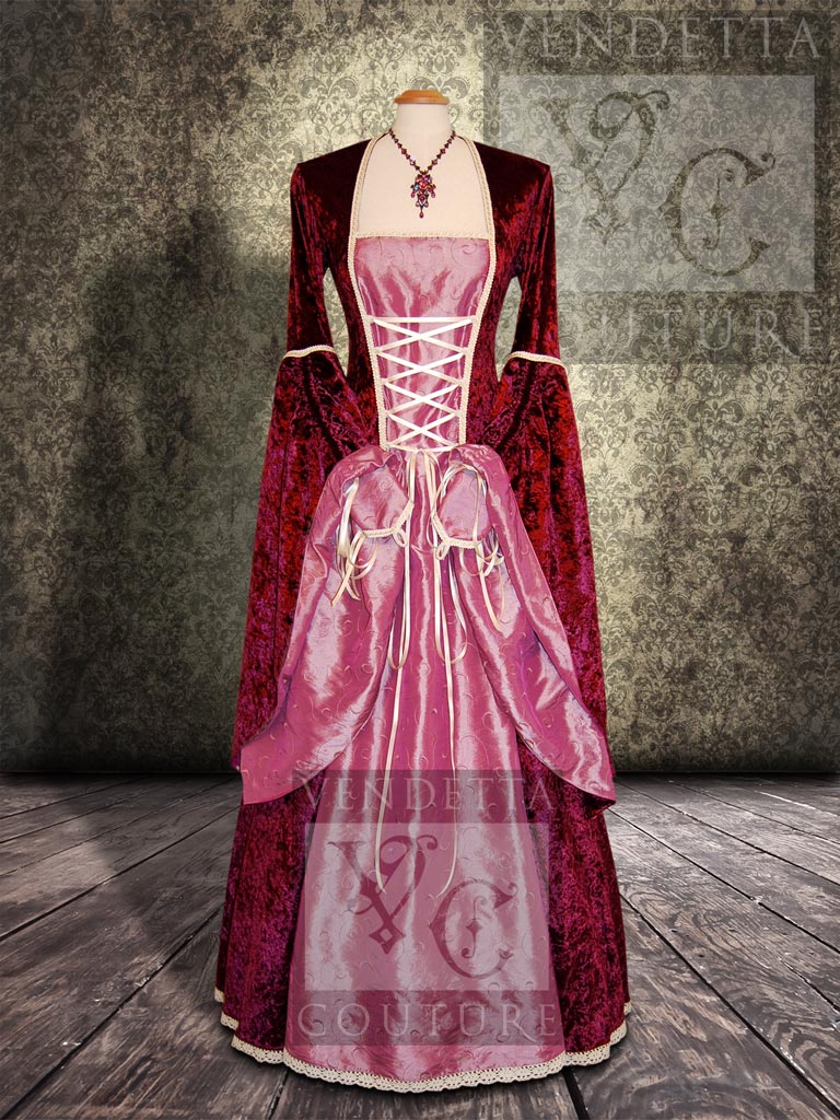 Medieval Inspired Dress Burgundy Pink