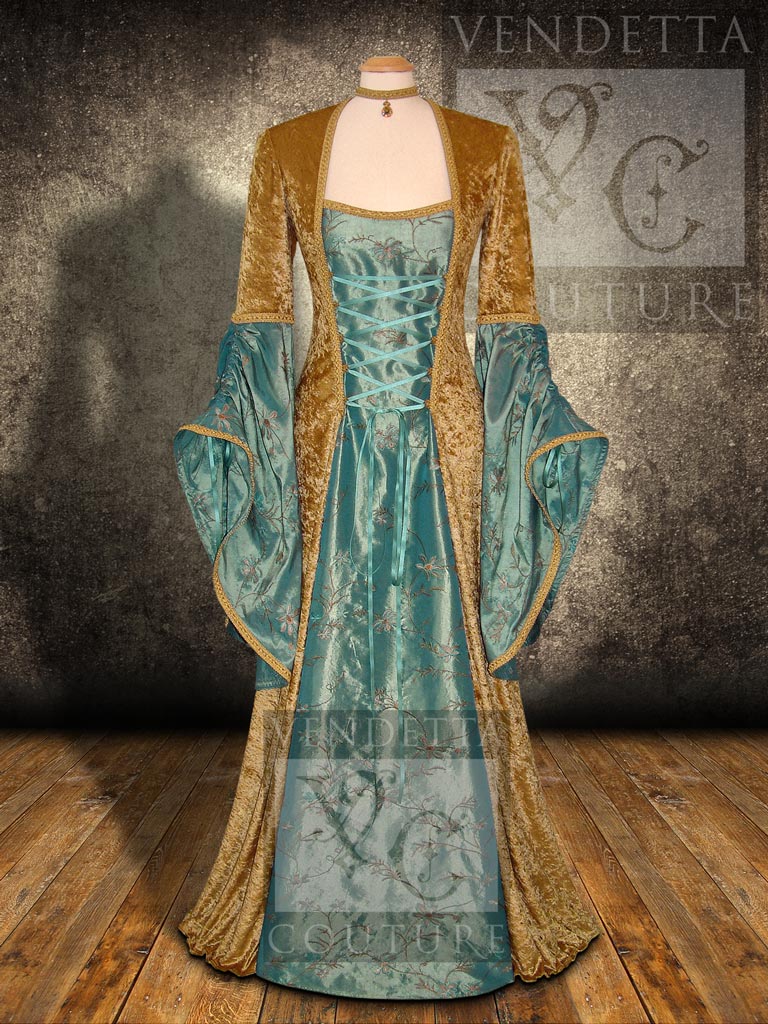 Medieval Gown Gold Turquoise