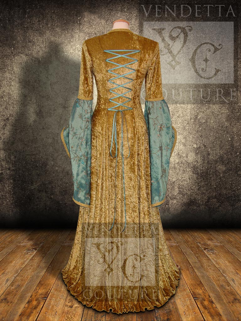 Medieval Gown Gold Turquoise