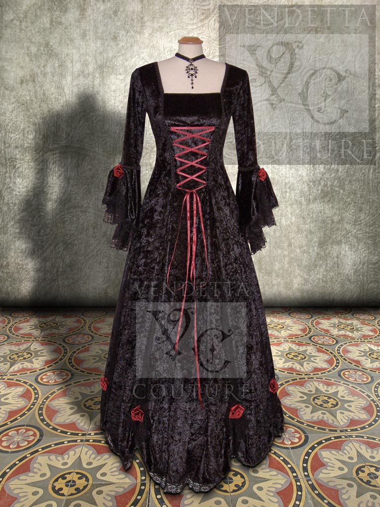 Orchid 012 Gothic Style Gown Goth Black Red Roses