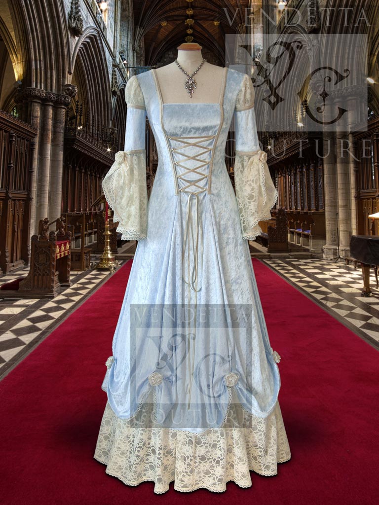 Medieval Style Wedding Dress Blue Ivory