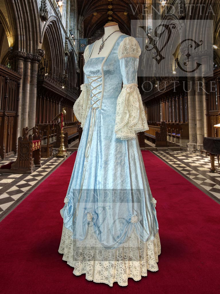 Princess Wedding Dresses Blue Gothic Applique Medieval Bridal Gown